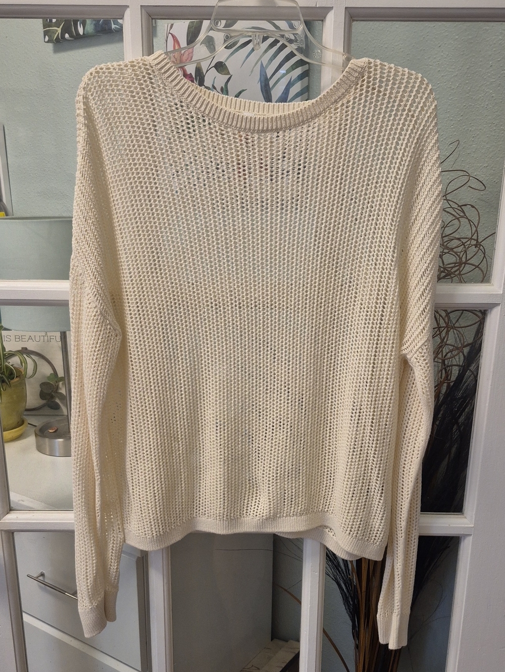 Uniqlo Cream Open-Knit Crew Neck Linen Blend Sweater